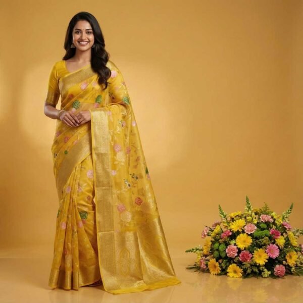 Yellow Banarasi Silk Saree