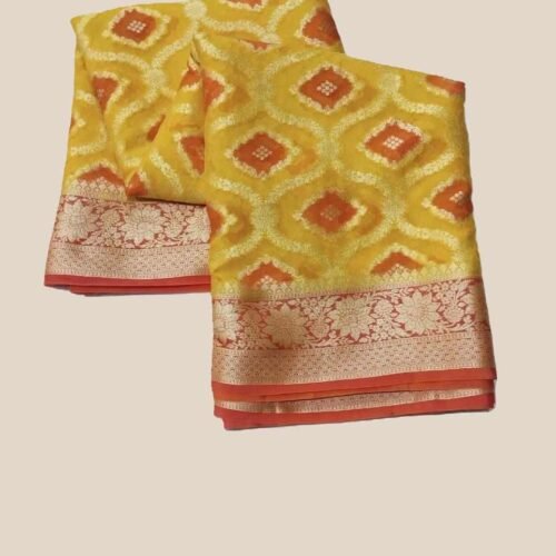 Yellow Handloom Pure Khaddi Banarasi Saree