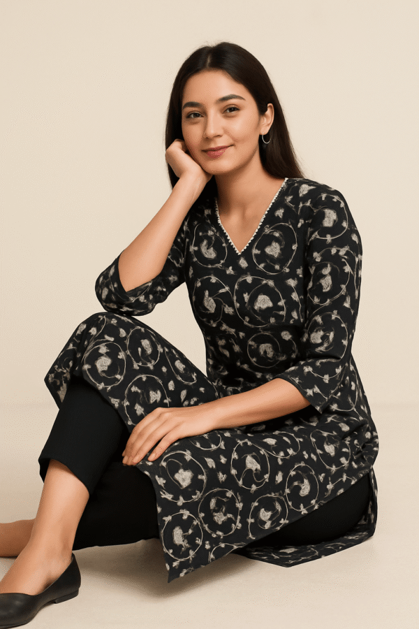 Black Printed Stitched Suit With Dupatta