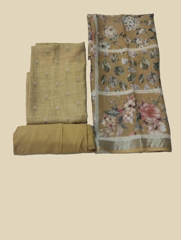 Beige Pure Linen Unstitched Suit