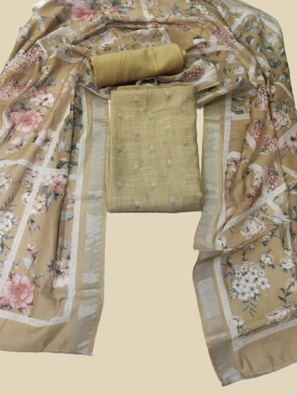 Beige Pure Linen Unstitched Suit