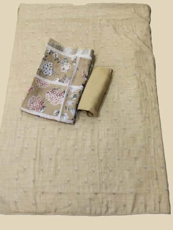 Beige Pure Linen Unstitched Suit