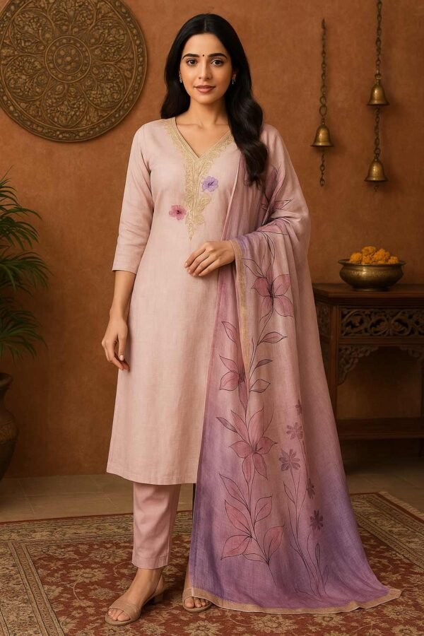 Beige Silk Unstitched Suit