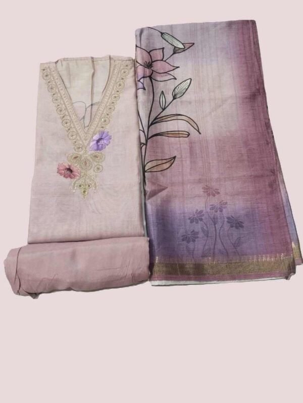 Beige Silk Unstitched Suit