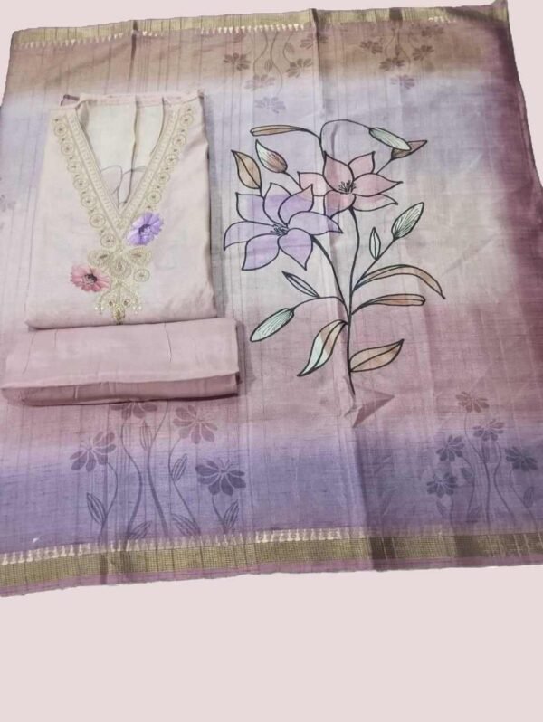 Beige Silk Unstitched Suit