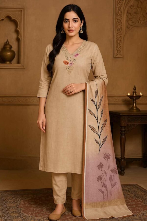 Off White Silk Unstitched Suit