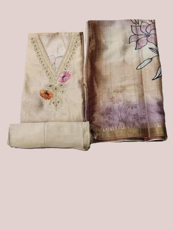 Off White Silk Unstitched Suit