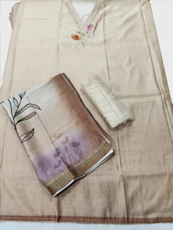 Off White Silk Unstitched Suit