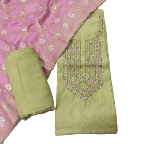 Light Green Chanderi Unstitched Suit