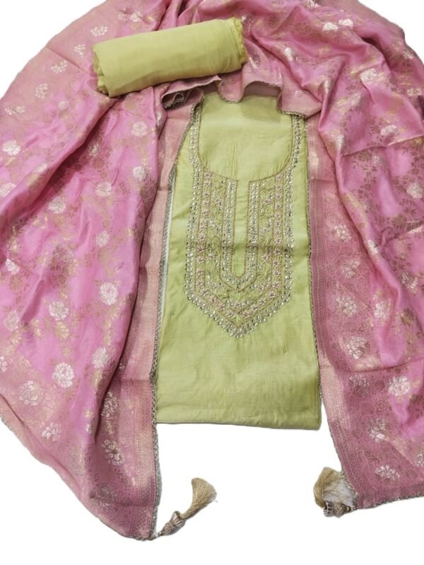 BS002072-1(3) Light Green Chanderi Unstitched Suit