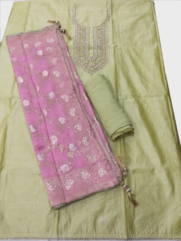 BS002072-1(4) Light Green Chanderi Unstitched Suit