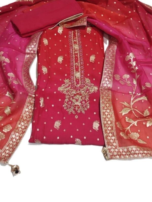 Pink Unstitched Organza Suit