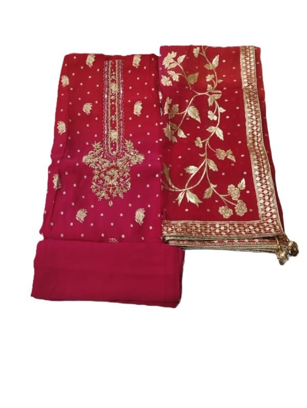 Pink Unstitched Organza Suit