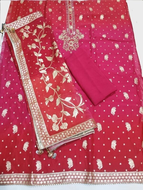 Pink Unstitched Organza Suit