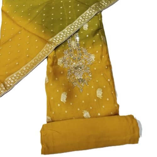 Mustard Yellow Organza Unstitched Suit