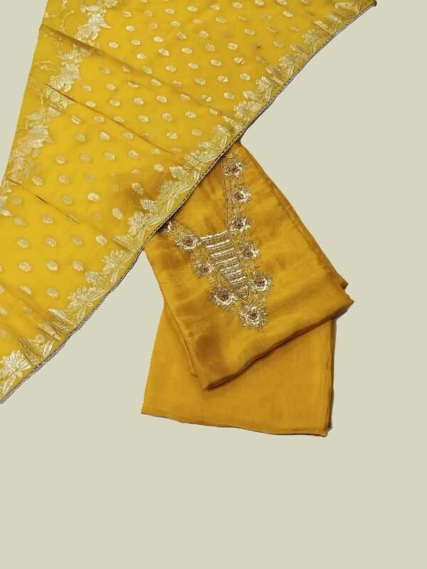 Yellow Pure Shimmer Unstitched Suit