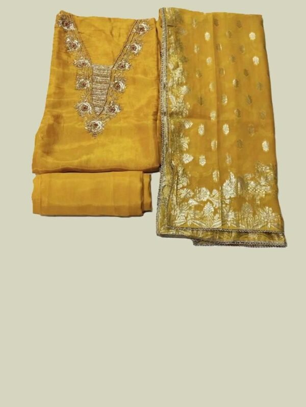 Yellow Pure Shimmer Unstitched Suit