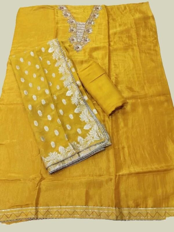 Yellow Pure Shimmer Unstitched Suit