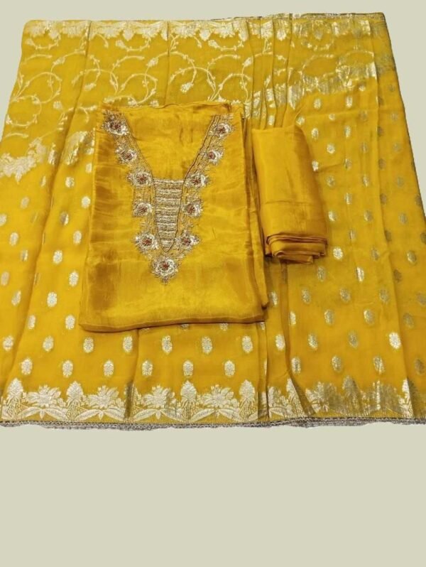 Yellow Pure Shimmer Unstitched Suit