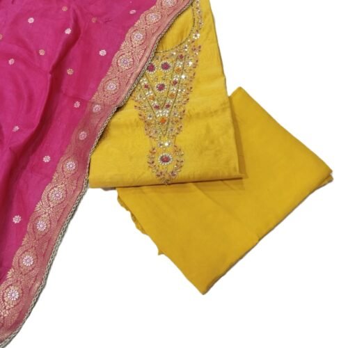 Mustard Yellow Chanderi Unstitched Suit