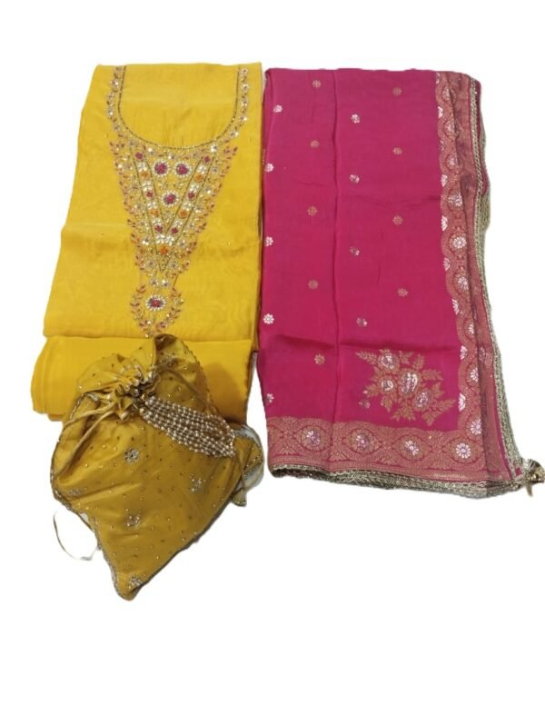 Mustard Yellow Chanderi Unstitched Suit