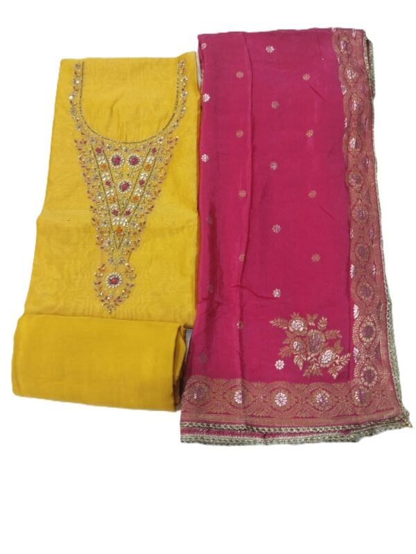 Mustard Yellow Chanderi Unstitched Suit