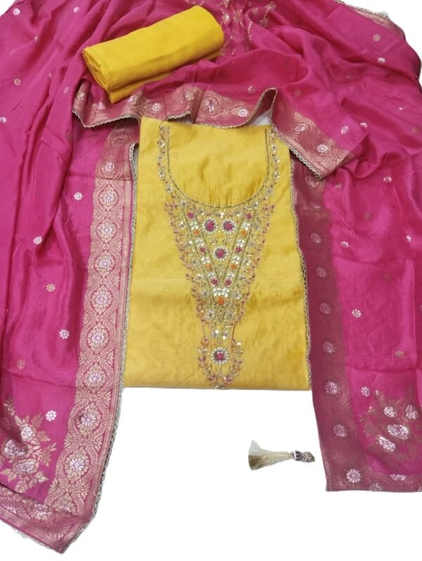 Mustard Yellow Chanderi Unstitched Suit