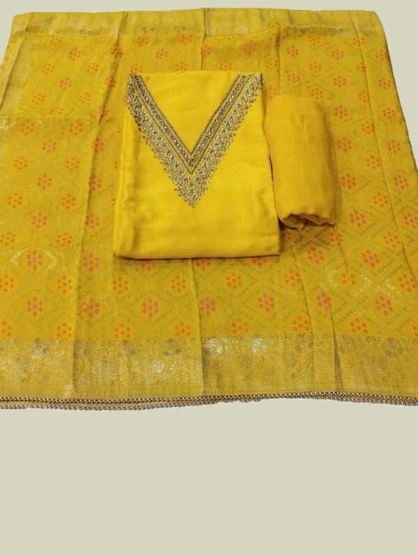 Yellow Chanderi Unstitched Suit