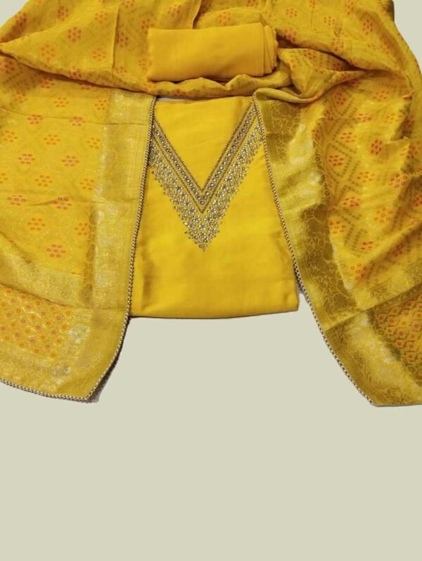 Yellow Chanderi Unstitched Suit