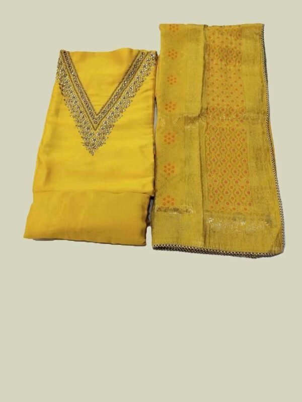 Yellow Chanderi Unstitched Suit
