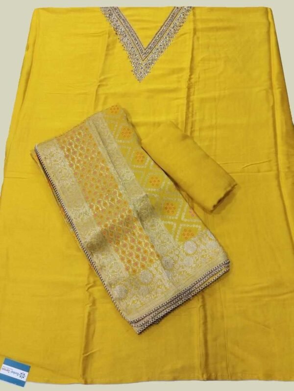 Yellow Chanderi Unstitched Suit