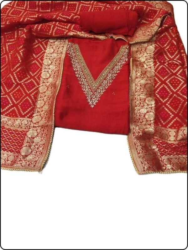 Bright Red Pure Chanderi Unstitched Suit
