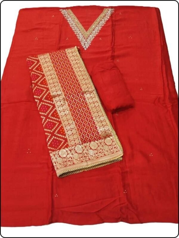 Bright Red Pure Chanderi Unstitched Suit