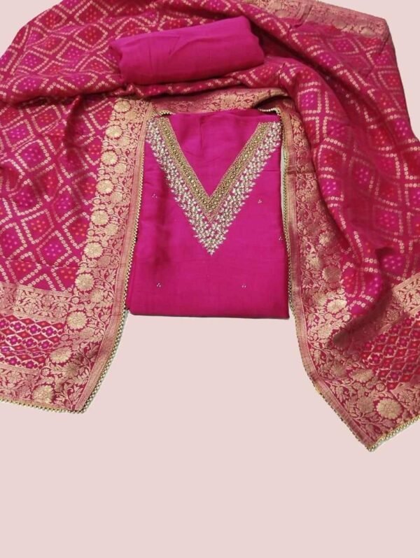 Pink Chanderi Unstitched Suit