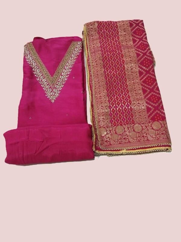 Pink Chanderi Unstitched Suit