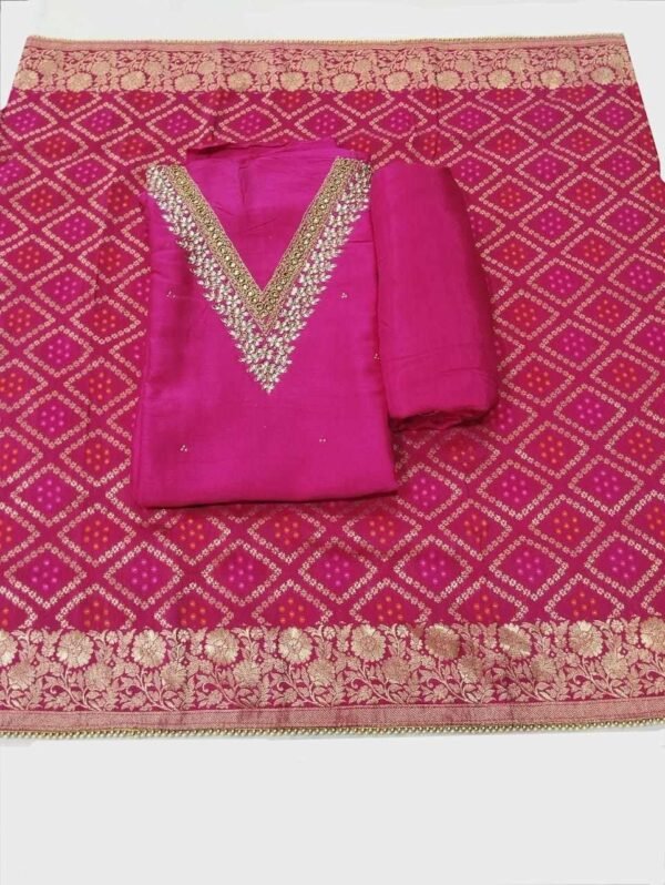 Pink Chanderi Unstitched Suit