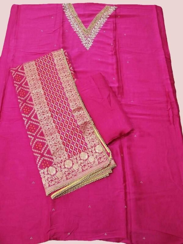 Pink Chanderi Unstitched Suit