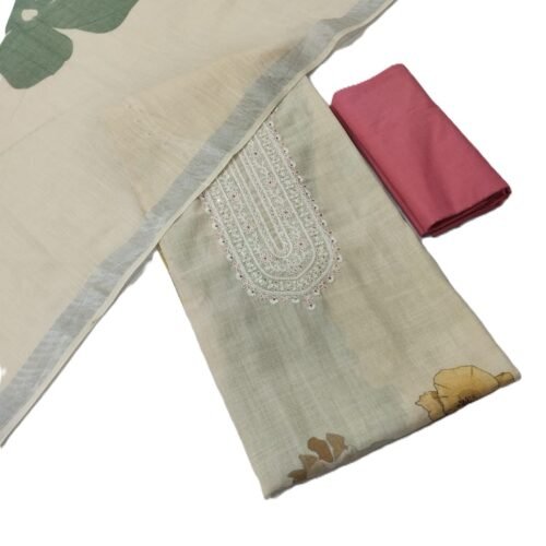Cream Pure Linen Unstitched Suit