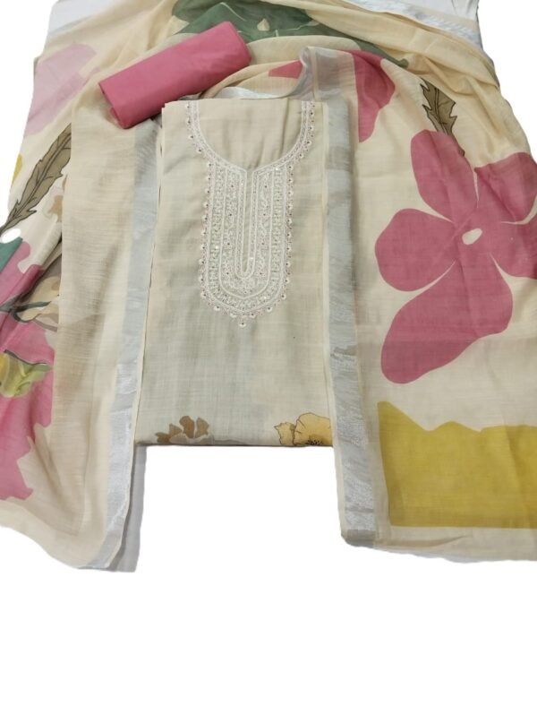 Cream Pure Linen Unstitched Suit