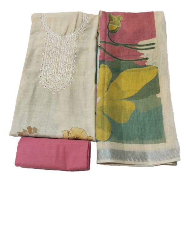 Cream Pure Linen Unstitched Suit