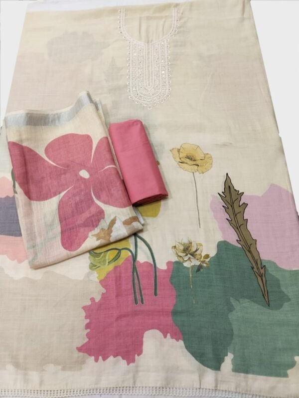 Cream Pure Linen Unstitched Suit