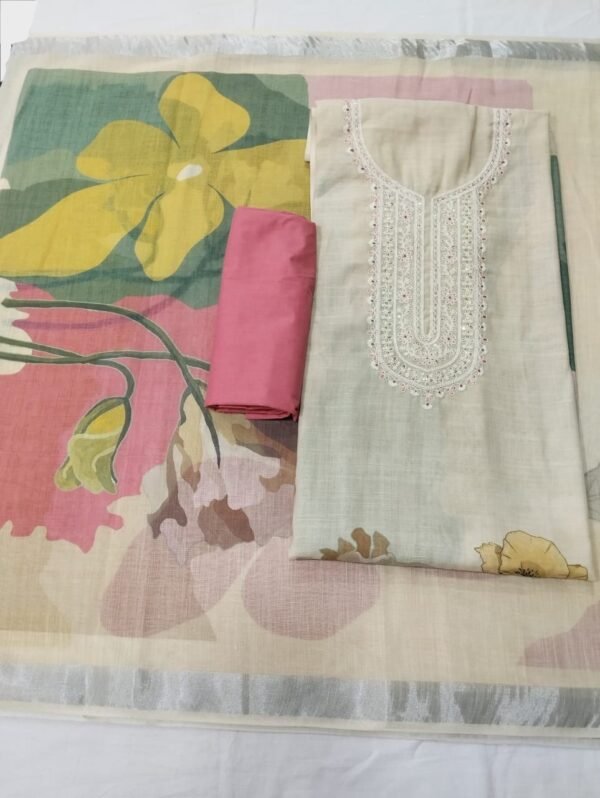 Cream Pure Linen Unstitched Suit