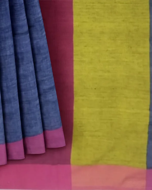 Pure Linen Saree Navy Blue Handloom organic linen saree