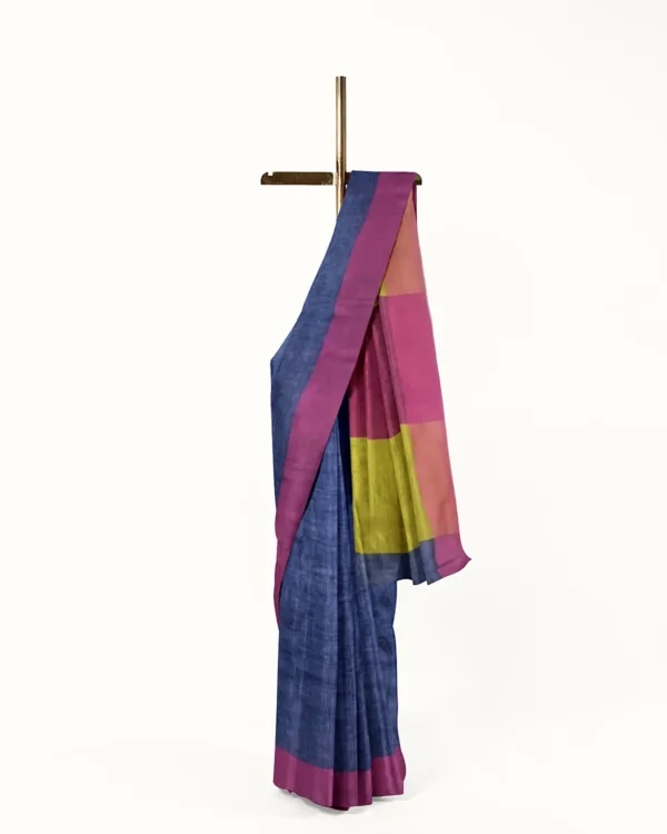 BSOS0042-1(4) Navy Blue Handloom Pure Linen Saree