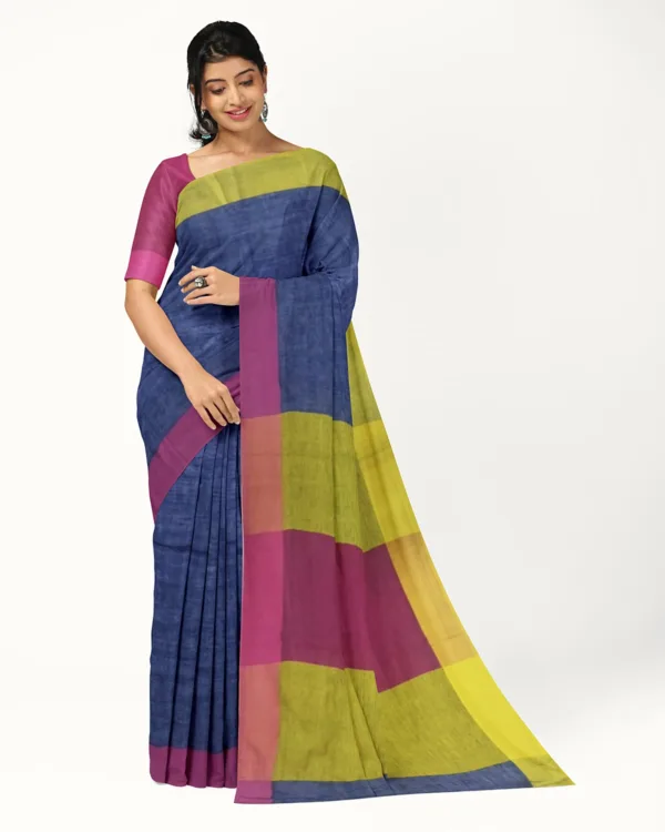 BSOS0042-1(5) Navy Blue Handloom Pure Linen Saree