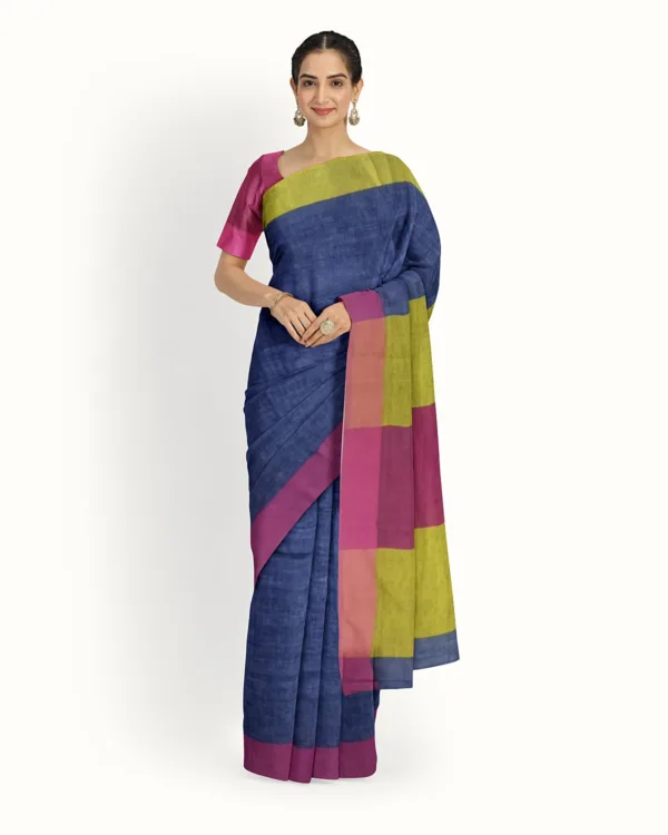 BSOS0042-1(7) Navy Blue Handloom Pure Linen Saree