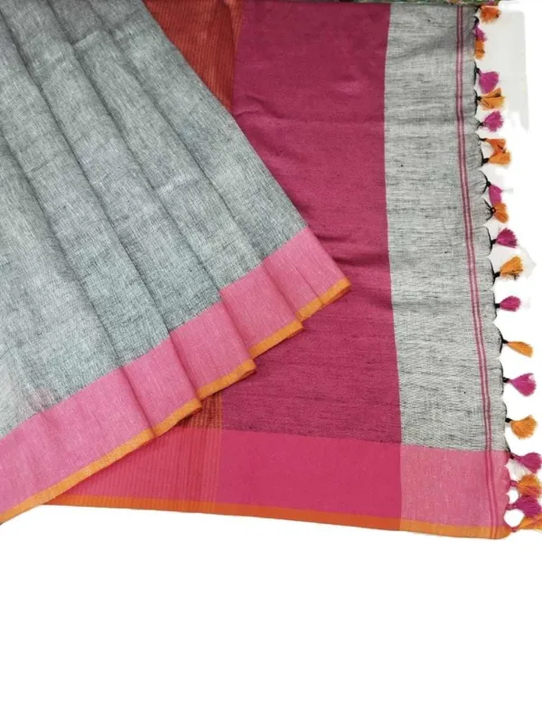 Gray Handloom Pure Linen Saree