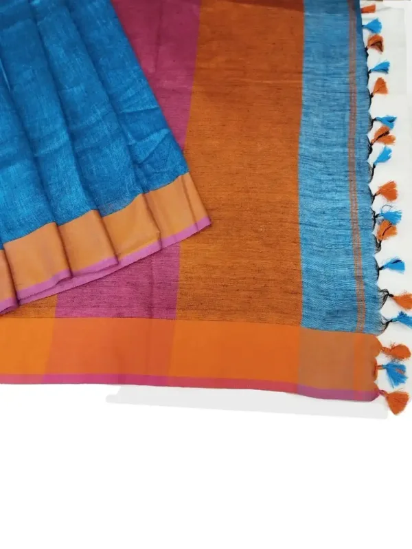 Peacock Blue Handloom Pure Linen Saree Peacock Blue Handloom Pure Linen Saree