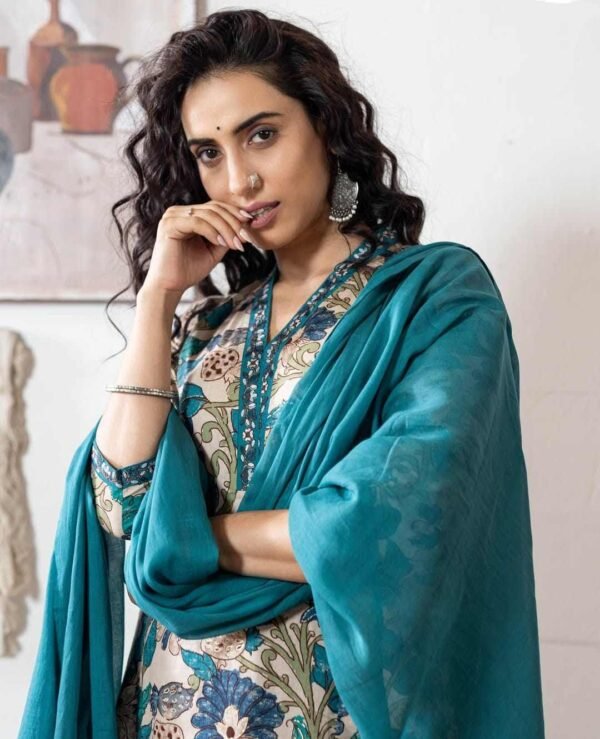 Beige Stitched Suit With Dupatta