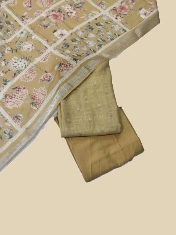 Beige Pure Linen Unstitched Suit